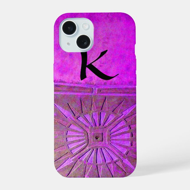 Coque iPhone 15 STAR DU MATIN, Violet, Noir, Monogramme (Verso)