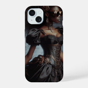 Coque iPhone 15 Steampunk Vintage Victorian Lady Black Raven
