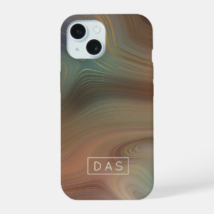 Coque iPhone 15 Strates Chic Terreux Monogramme d'agate de cuivr
