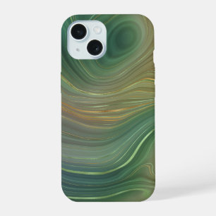 Coque iPhone 15 Strates d'émeraude terreuse Agate à encre verte