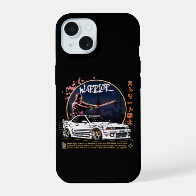 Coque iPhone 15 Street Warrior Samurai - Pilote Skyline (Verso)