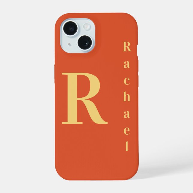Coque iPhone 15 Style moderne Monogramme Nom Burnt Orange (Verso)