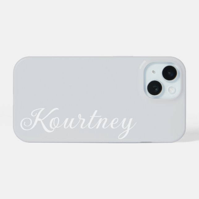 COQUE iPhone 15 STYLISH MODERN ELEGANT CUSTOMIZED NAME LIGHT GREY  (Verso Horizontal)