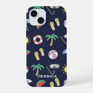 Coque iPhone 15 Summer Beach Motif bleu vacances Personnalisé