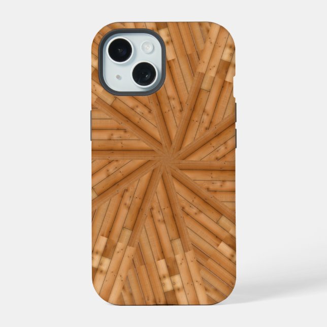Coque iPhone 15 Sun Deck - Starburst en bois clair (Verso)