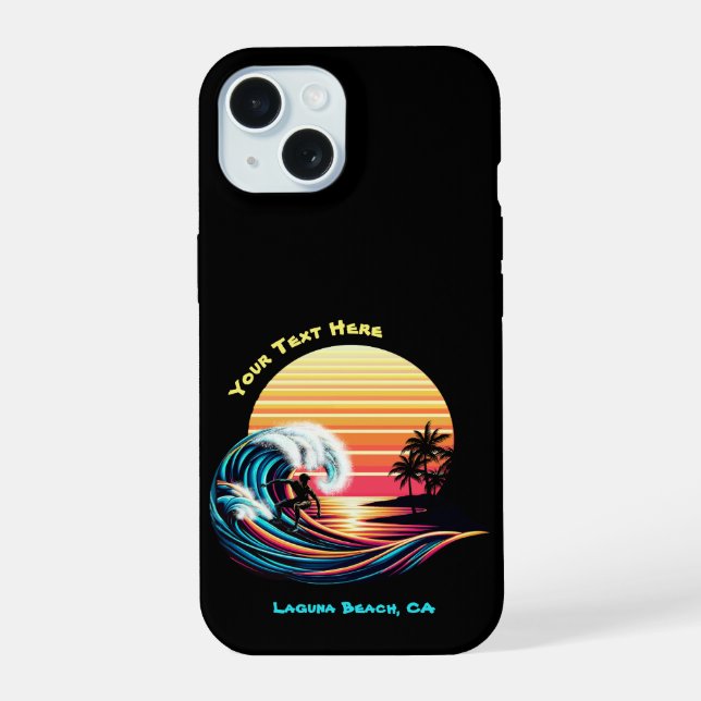 Coque iPhone 15 Surf à la tombée du soleil (Verso)