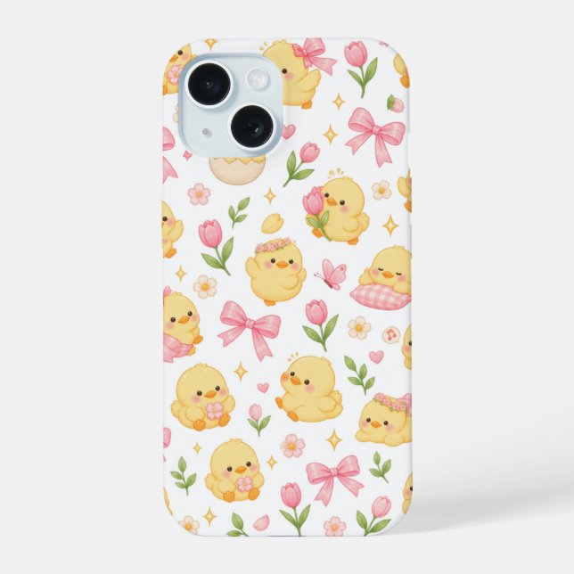 Coque iPhone 15 Sweet Chick & Bow Garden (Verso)