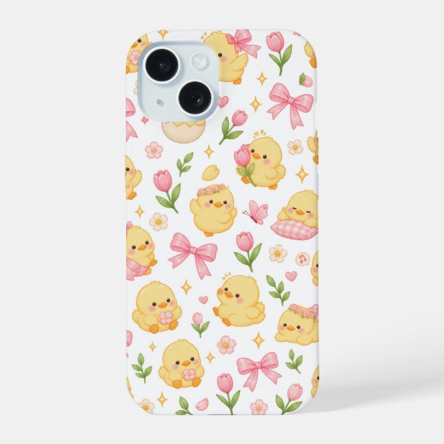 Coque iPhone 15 Sweet Chick & Bow Garden (Verso)