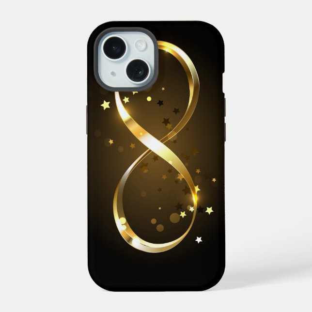 Coque iPhone 15 Symbole de l'infini doré (Verso)