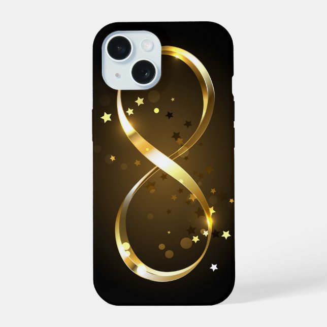 Coque iPhone 15 Symbole d'infini doré (Verso)