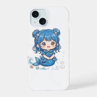 Coque iPhone 15 T-shirt Fille Sirène de l'Océan Bleu Mignon - Kawa