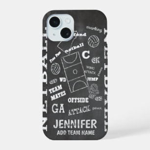 Coque iPhone 15 Tableau noir de netball personnalisé