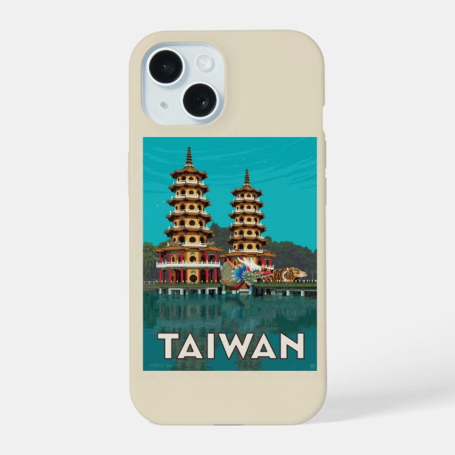 Coque iPhone 15 Taïwan | Pagodes du Dragon et du Tigre (Verso)