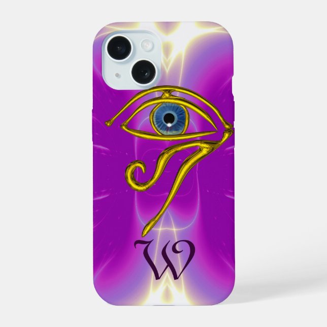 Coque iPhone 15 TALISMAN MONOGRAMME BLEU Rose Fuchsia Violet (Verso)