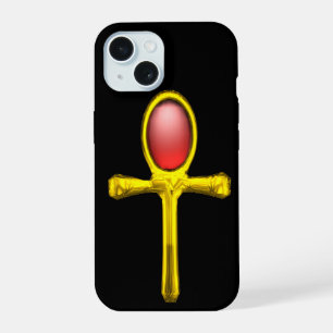 COQUE iPhone 15 TALISMAN ROUGE / ANKH ÉGYPTIEN EN OR
