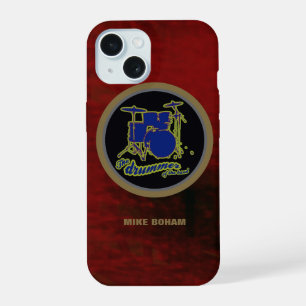 Coque iPhone 15 tambour bleu arrière - plan rouge