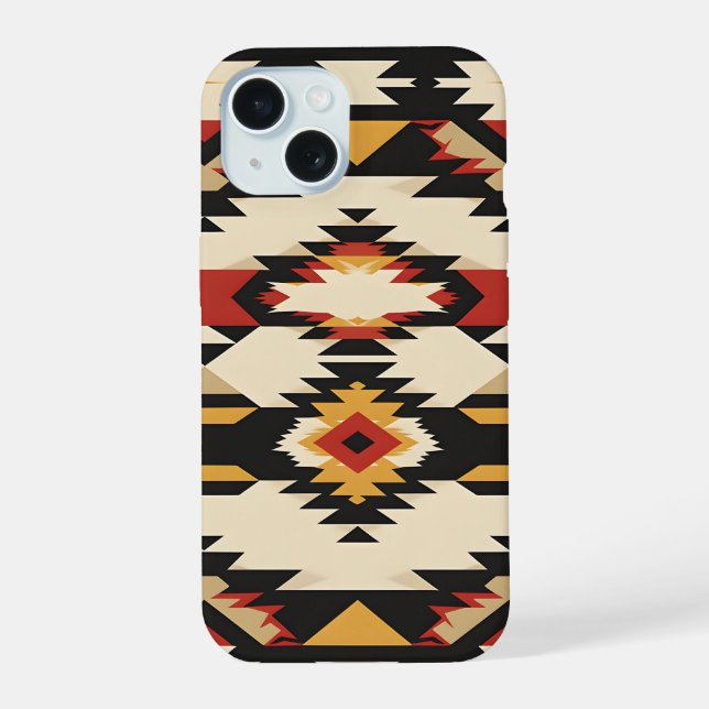 Coque iPhone 15 Tapisserie géométrique du sud-ouest (Verso)