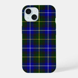 Coque iPhone 15 tartan bleu vert Macneil de Barra