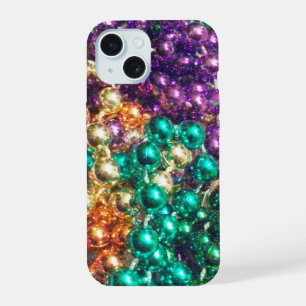 Coque iPhone 15 Tas de perles de Mardi Gras scintillant à la lumiè