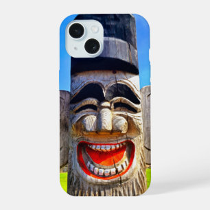 Coque iPhone 15 Tatouage en bois visage riant dents photo gras drô