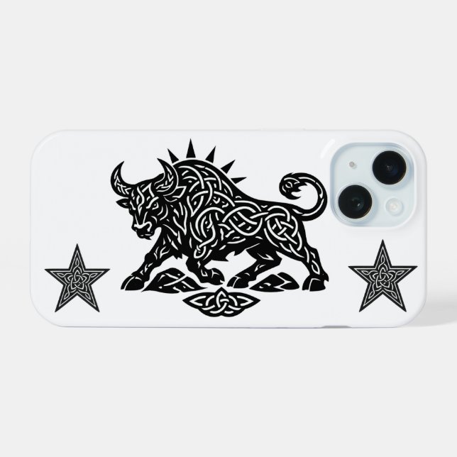 Coque iPhone 15 Taurus Sceau du Taureau — Tatouage Zodiaque Terrie (Verso Horizontal)