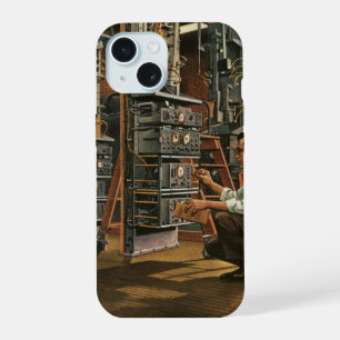 Coque iPhone 15 Technicien radio vintage réparant de l'équipement