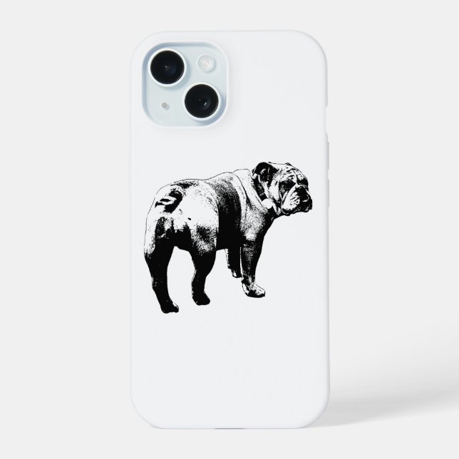 Coque iPhone 15 Téléphone Bulldog, dos audacieux (Verso)