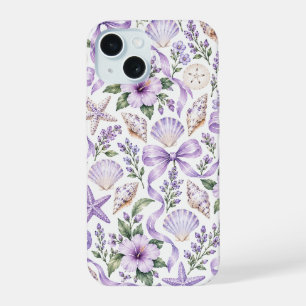 Coque iPhone 15 Téléphone Coquette Côtière Violette Coquillage & F