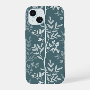 Coque iPhone 15 Téléphone Élégant Floral Silhouette Teal Forêt Pro