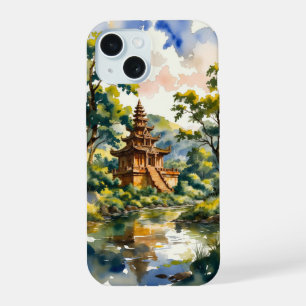 Coque iPhone 15 Temple Ancien Serein au bord de la Rivière – Aquar