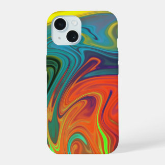 Coque iPhone 15 Tendance néon orange rouge bleu jaune vert Abstrai