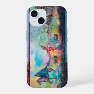 Coque iPhone 15 Tentation Chevalier noir et trésor du diable ,Bleu