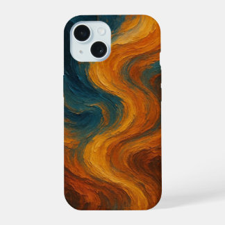 Coque iPhone 15 Terre Brûlée Orange et Abstrait de peinture à l'hu