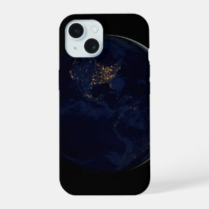Coque iPhone 15 Terre entière la nuit avec les lumières de la vill