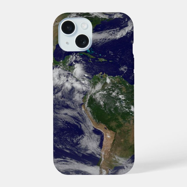 Coque iPhone 15 Terre entière montrant divers systèmes de tempêtes (Verso)