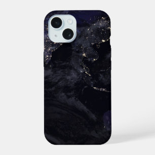 Coque iPhone 15 Terre entière montrant les lumières de la ville d'