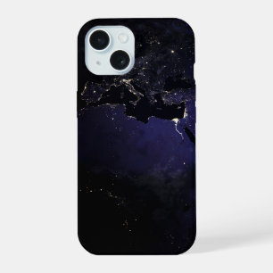 Coque iPhone 15 Terre entière montrant les lumières de la ville d'