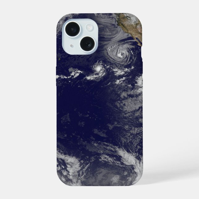 Coque iPhone 15 Terre Pleine Montrant Diverses Tempêtes Tropicales (Verso)