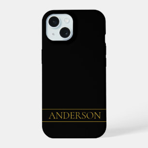 Coque iPhone 15 Texte et lignes dorés élégants et personnalisables
