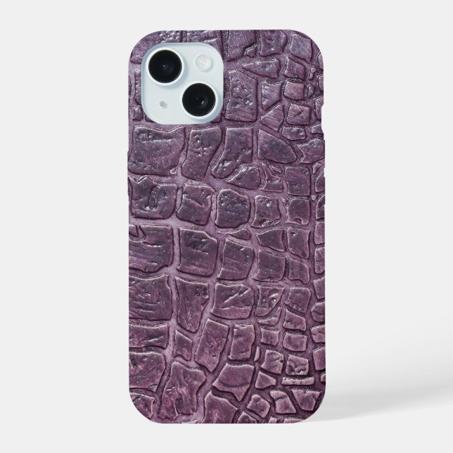 Coque iPhone 15 Texture de cuir de crocodile Taupe moderne (Verso)