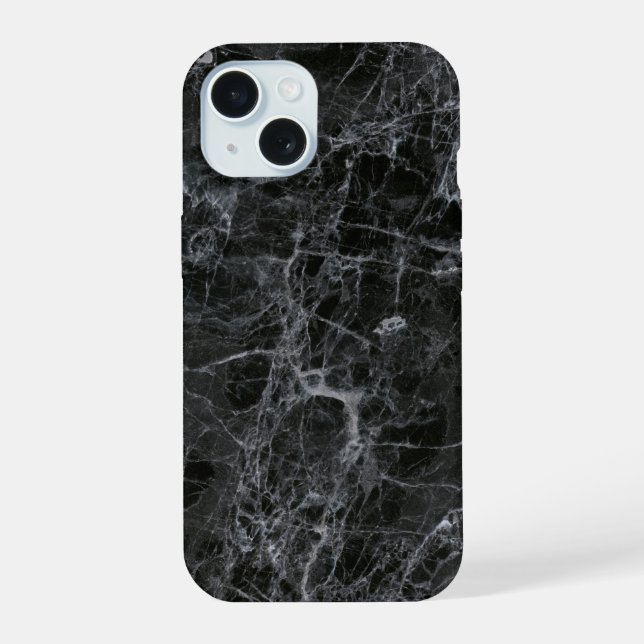 Coque iPhone 15 Texture de marbre noir (Verso)