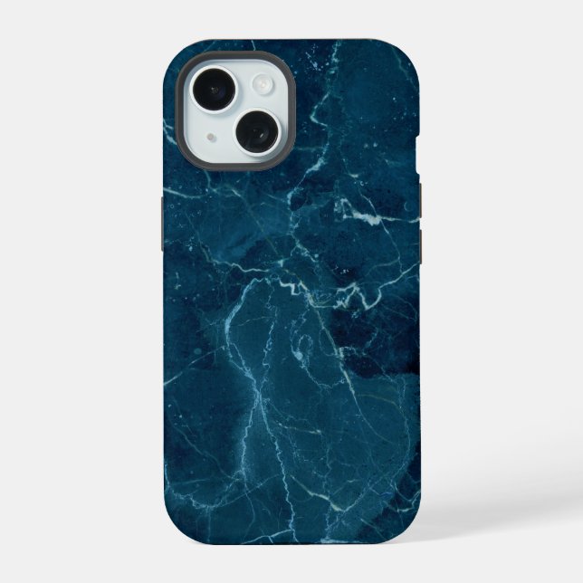 Coque iPhone 15 Texture en marbre bleu marine (Verso)