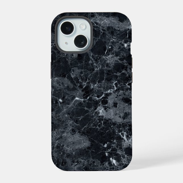 Coque iPhone 15 Texture en marbre noir (Verso)