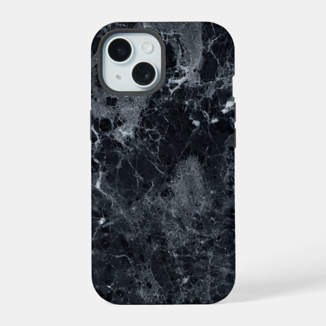 Coque iPhone 15 Texture en marbre noir (Verso)