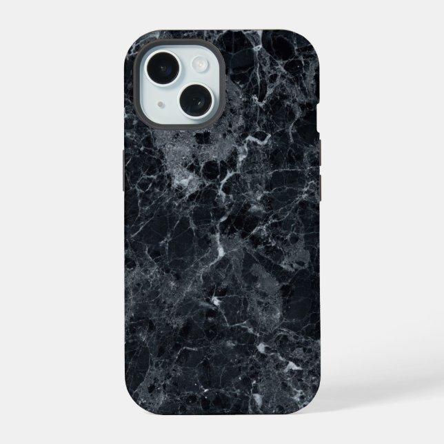 Coque iPhone 15 Texture en marbre noir (Verso)