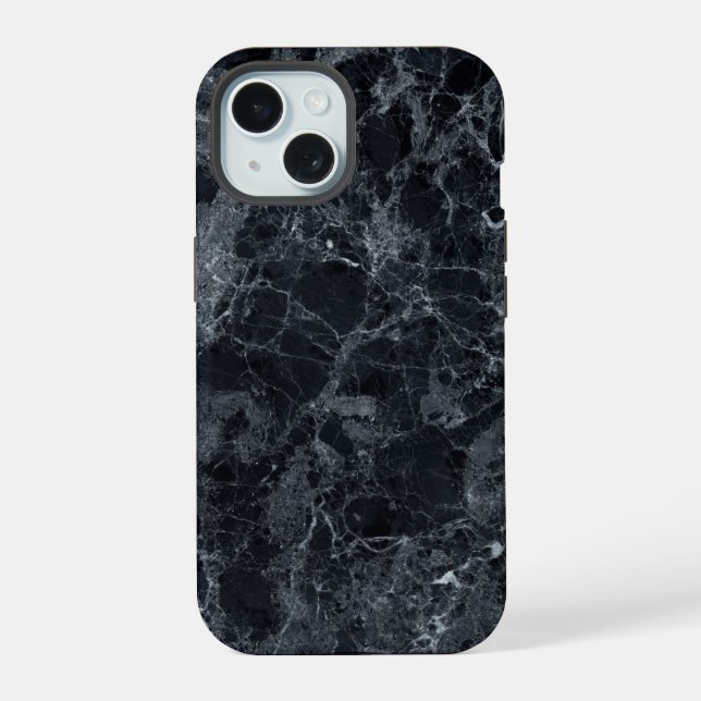 Coque iPhone 15 Texture en marbre noir (Verso)
