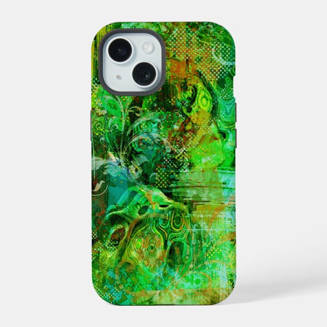 Coque iPhone 15 Textures vertes complexes (Verso)