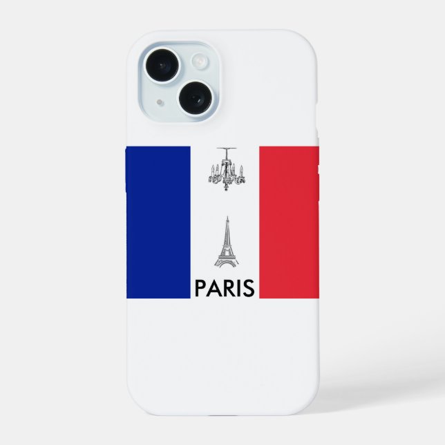 Coque iPhone 15 Thème Paris Tour Eiffel Drapeau Français (Verso)