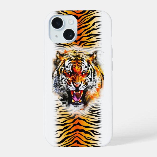 Coque iPhone 15 Tiger snarl et rayures belle image (Verso)