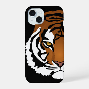 Coque iPhone 15 Tigre, Chat Sauvage sur Fond Noir